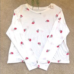 PINK Soft Floral Print White Women's Top
